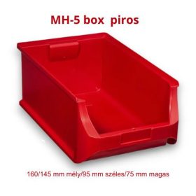   MH 5 BOX  piros csavartartó műanyag tárolódoboz. (160mm mélység /95 mm szélesség/75 mm magassággal)